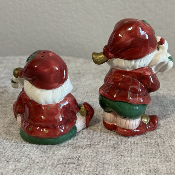 Vtg 1990 Fitz & Floyd Salt & Pepper Shakers Christmas Elves w/ Candy Canes - Picture 2 of 7